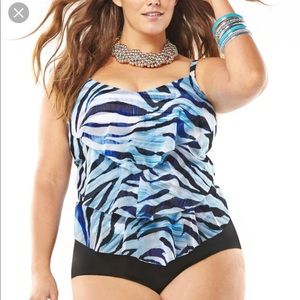 Blue Zebra Print Swim Top